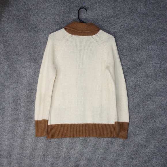 J Crew Shawl Collar Cardigan Sweater Womens L White Brown Mohair Wool Blend - Picture 5 of 6